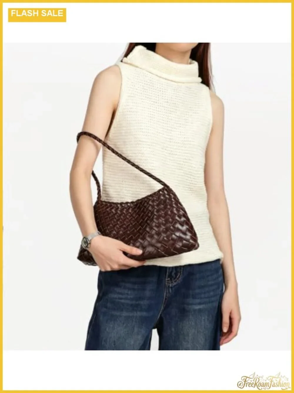 Hand-Woven Faux Leather Slouchy Hobo Shoulder Bag with Detachable Pouch